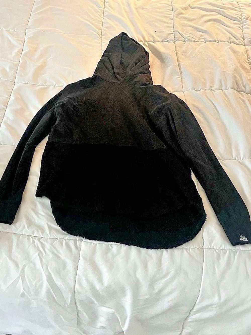 Olive and splash lightweight hoodie with the bottom half Sherpa material. Black